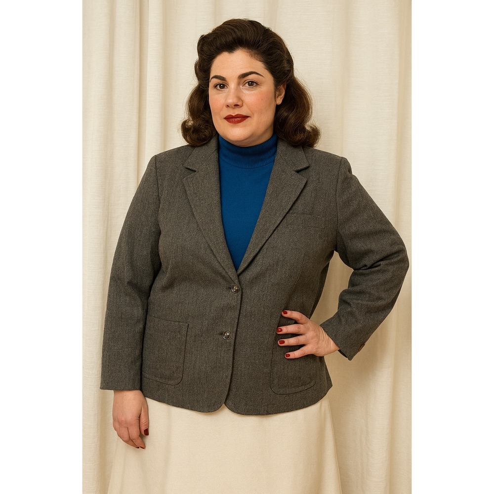 Florence Henderson Blazer Size 16 Gray‎ Wool Blend American Made Vintage Jacket